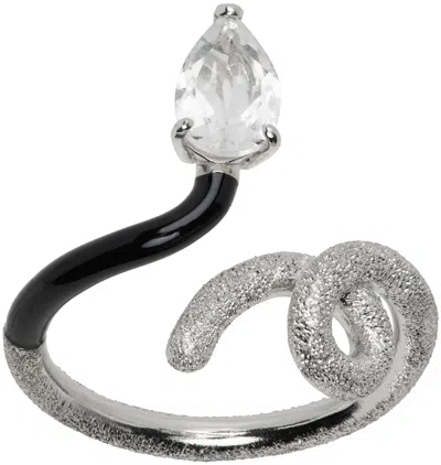 Bea Bongiasca Ssense Exclusive Silver & Black B Half Ring In White Gld White Enam