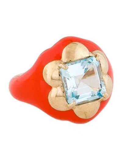 Pre-owned Bea Bongiasca Topaz & Enamel Give Them Flowers Cocktail Ring In Orange