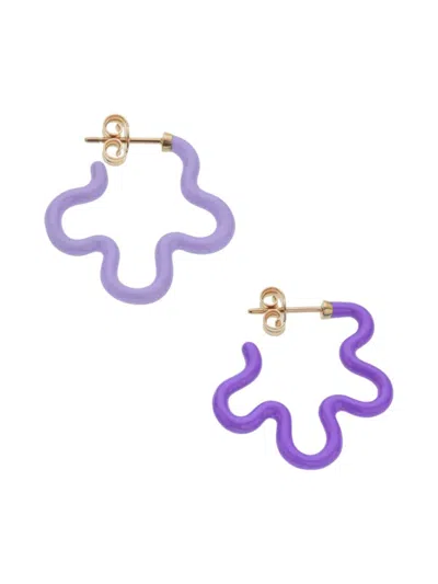 Bea Bongiasca Women's Flower Funk Flower Power Goldtone & Two-tone Enamel Asymmetric Hoop Earrings In Purple