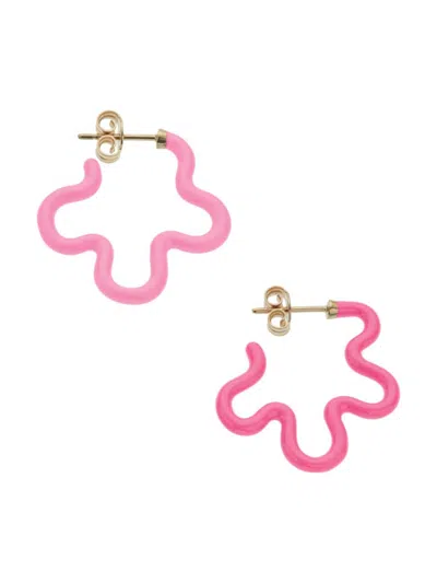 Bea Bongiasca Women's Flower Funk Two-tone Goldtone & Enamel Asymmetric Hoop Earrings In Pink