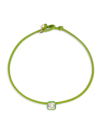 Bea Bongiasca Women's Have A Heart Pop 9k Yellow Gold, Peridot, Leather & Green Enamel Choker