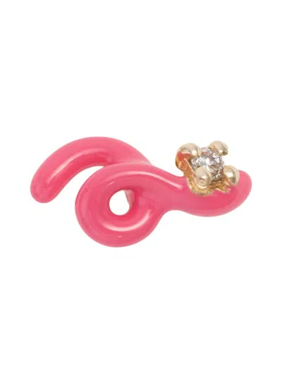 Bea Bongiasca Women's Loop Goldtone, Enamel & 0.015 Tcw Diamond Single Mini Stud Earring In Pink