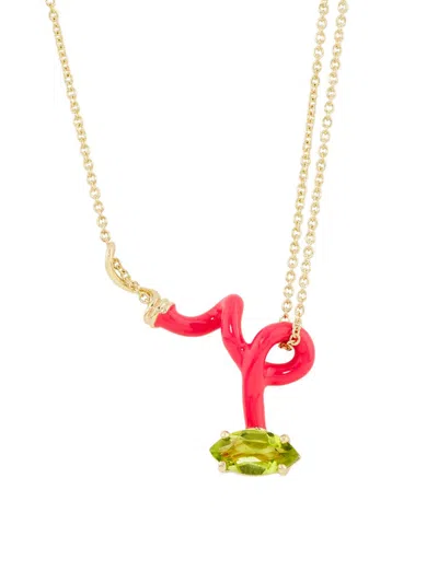 Bea Bongiasca Women's You're So Vine 9k Yellow Gold, Sterling Silver, Peridot & Pink Enamel Pendant Necklace