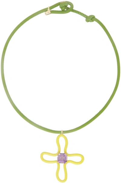 Bea Bongiasca Yellow & Green Pop Choker & Lucky Flower Pendant Necklace In Yellow / Green