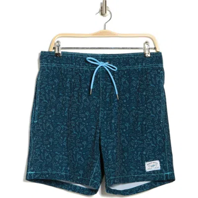 Beach Bros Beach Decal Swim Trunks In Navy