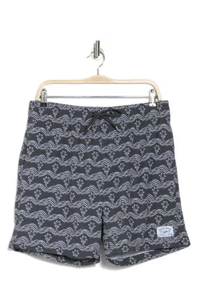Beach Bros Brush Palm Waves Swim Trunks In Charcoal