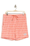 Beach Bros Brush Palm Waves Swim Trunks In Coral