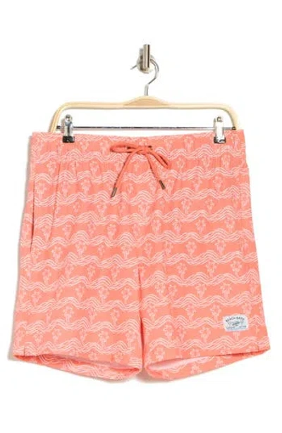 Beach Bros Brush Palm Waves Swim Trunks In Coral