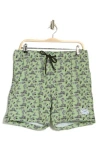 Beach Bros Floral Leaf Print Swim Trunks In Sage Green