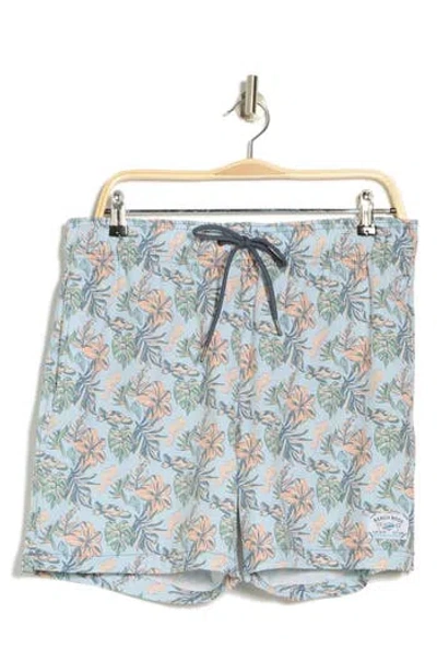 Beach Bros Floral Sea Turtle Swim Trunks In Light Blue