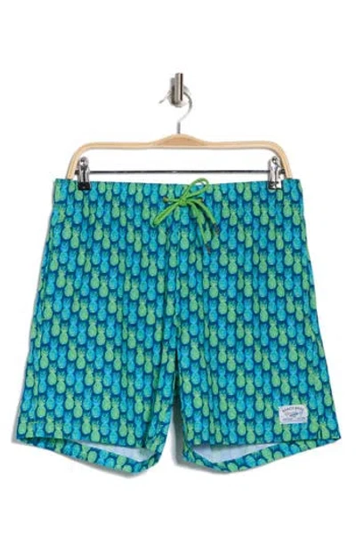 Beach Bros Gradient Pineapple Swim Trunks In Blue Green