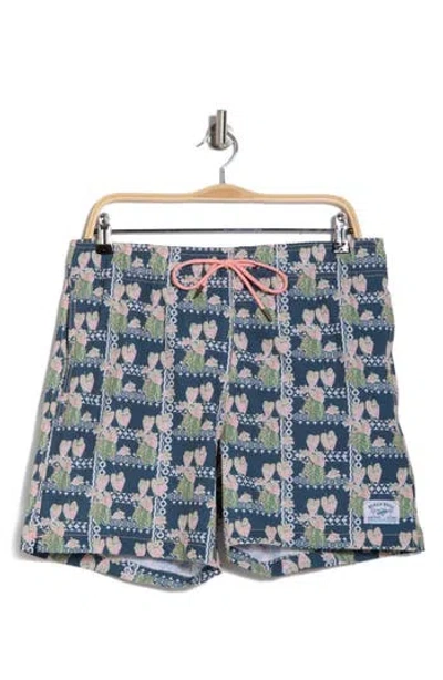 Beach Bros Leafy Swim Trunks In Gray