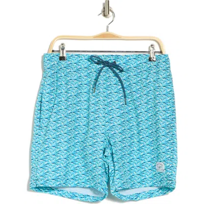 Beach Bros Shark Print Swim Trunks In Aqua