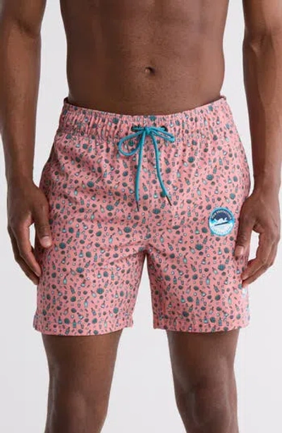 Beach Bros Tequila Monotone Swim Trunks In Coral