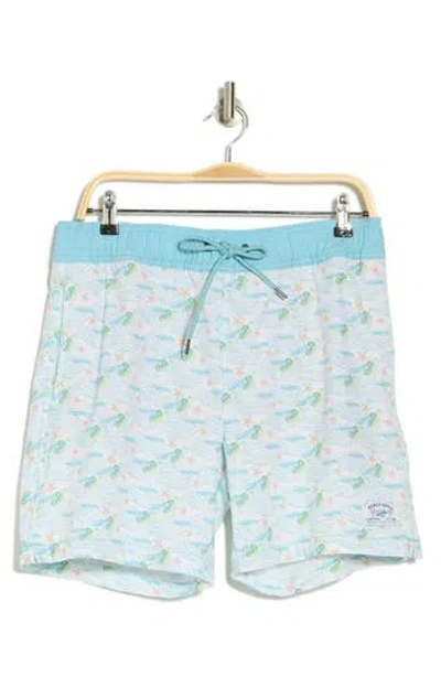 Beach Bros Turtle Waves Swim Trunks In White Blue