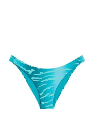 Beach Bunny Animal-print Ruched Bikini Bottoms In Blue