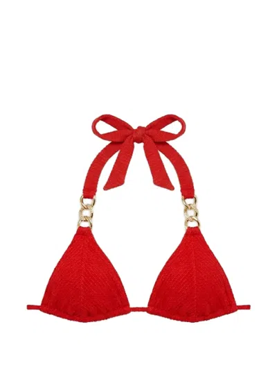 Beach Bunny Raja Skimpy Chain-link Bikini Top In Red