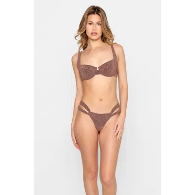 Beach Bunny Swimwear Casey Skimpy Bottom In Brown Glitter