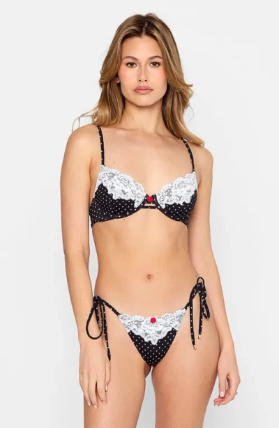 Beach Bunny Swimwear Gigi Tie Side Skimpy Bottom In Black White Dot