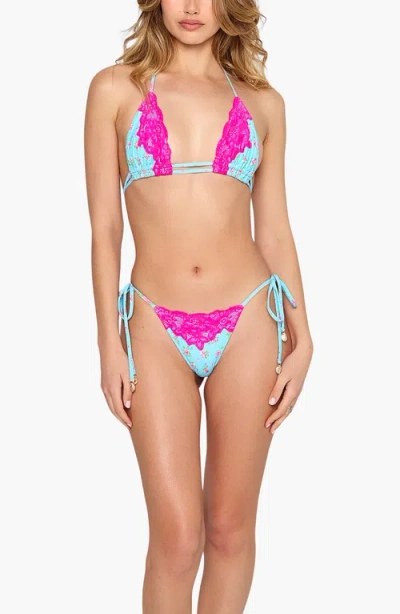 Beach Bunny Swimwear Lady Lace Triangle Top In Sky Blue Floral