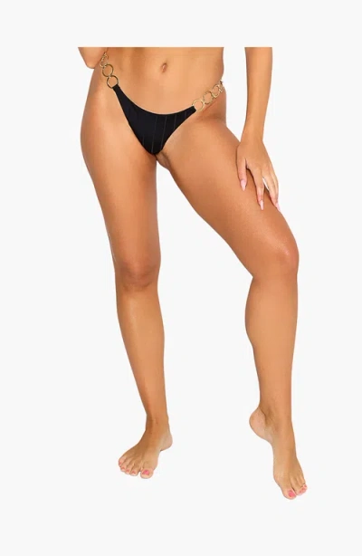 Beach Bunny Swimwear Lexi Tango Brazilian Bottom In Black Shiny Wide Rib