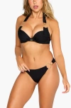 Beach Bunny Swimwear Lisa Push Up Top Black Shiny Wide Rib In Black Shiny Ribbed