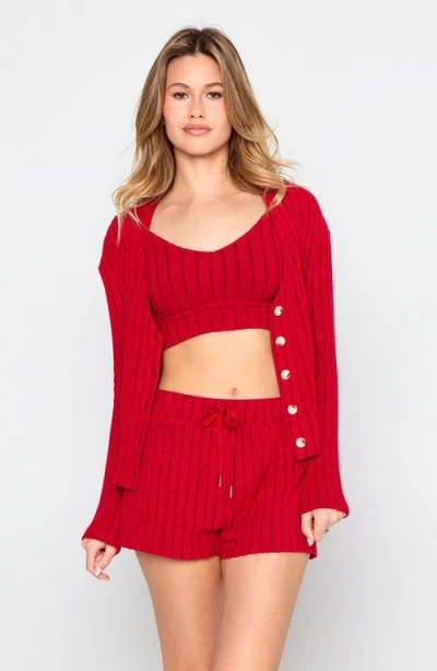 Beach Bunny Swimwear Mai Long Sleeve Cardigan In Red