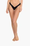 Beach Bunny Swimwear Naomi Micro Tango Brazilian Bottom In Black Shiny Wide Rib
