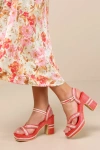 Beach By Matisse Adelaide Red Raffia Embroidered Platform Ankle Strap Sandals In Red