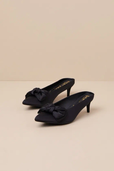 Beach By Matisse Bow Black Satin Kitten Heel Mule Pumps