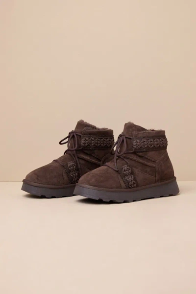Beach By Matisse Matterhorn Chocolate Suede Faux Fur Lace-up Platform Booties In Brown