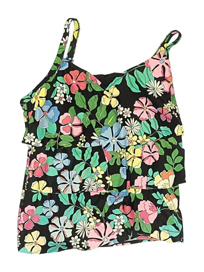 Pre-owned Beach House Swimsuit Top Black Floral Pattern Swimwear