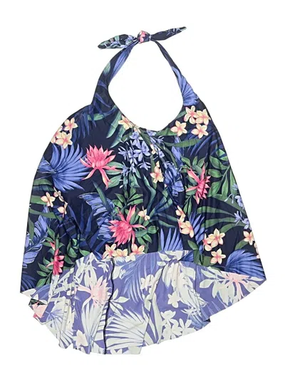 Pre-owned Beach House Swimsuit Top Blue Floral Pattern Swimwear