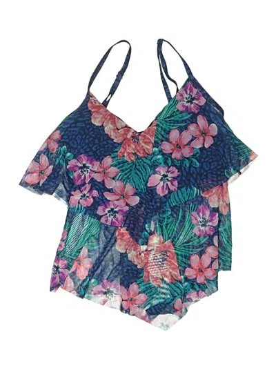 Pre-owned Beach House Swimsuit Top Blue Floral Pattern Swimwear