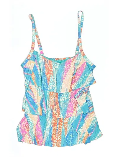 Pre-owned Beach House Swimsuit Top Blue Print Pattern Swimwear