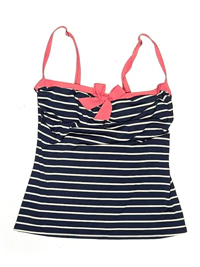 Pre-owned Beach House Swimsuit Top Blue Stripes Pattern Square Neckline Swimwear