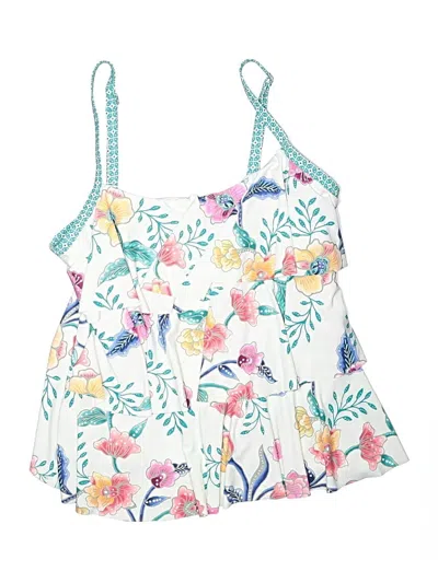 Pre-owned Beach House Swimsuit Top White Floral Pattern Swimwear