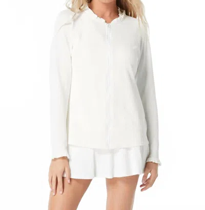 Beach House Women's Phoebe Relaxed Fit Ruffled Textured Rash Guard In White