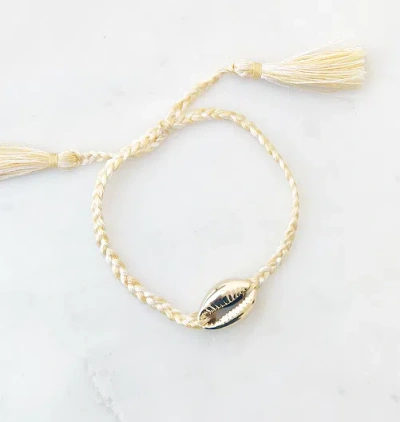 Beach Jewelry Braided Cowrie Shell Pull Tie Bracelet Cream Gold