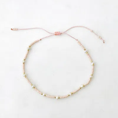 Beach Jewelry Spaced Pearl Pull Tie Bracelet Pink