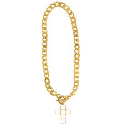 Beach Jewelry White Cross Necklace With Gold Chain