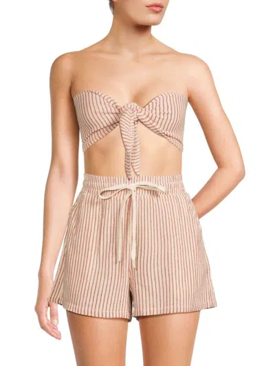 Beach Life By Gottex Women's Resort Striped Bandeau Cover-up Croptop In Beige