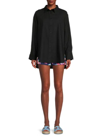 Beach Life By Gottex Women's Solid Oversized Resort Shirt In Black