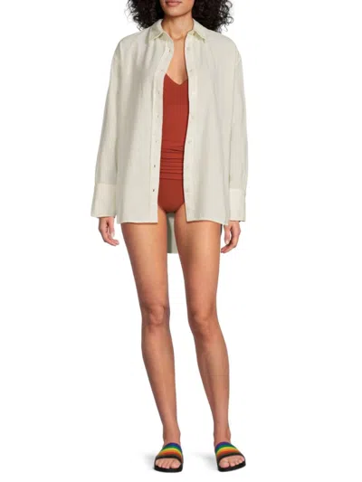 Beach Life By Gottex Women's Solid Oversized Resort Shirt In Neutral