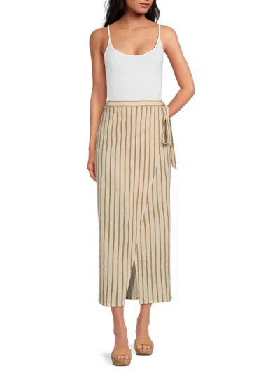 Beach Life By Gottex Women's Striped Faux Wrap Midi Cover-up Skirt In Multi Mustard