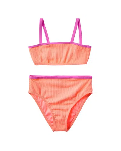 Beach Lingo Kids' 2pc Bandeau Bra & High Waist Bottom Set In Orange