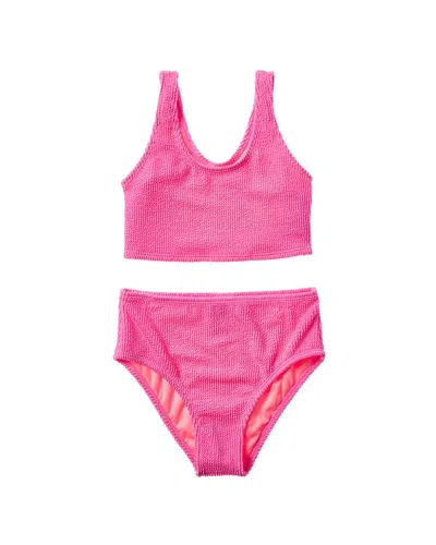 Beach Lingo 2pc Longline Crop Bralette & High Waist Bottom Set In Pink