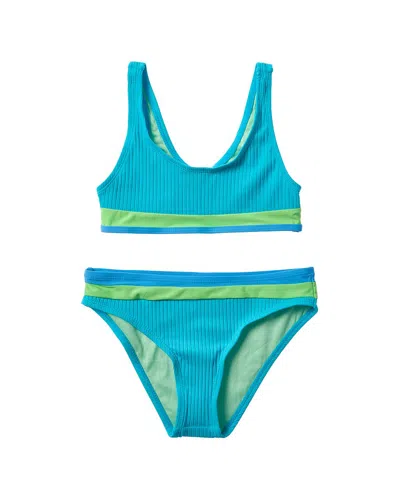 Beach Lingo 2pc Rem Cup Colorblock Bralette & Hipster Bottom Set In Blue