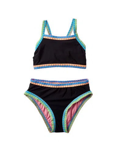 Beach Lingo Kids' 2pc Rem Cup Whipstitch Binding Crisscross Back Bra & High Waist In Multi