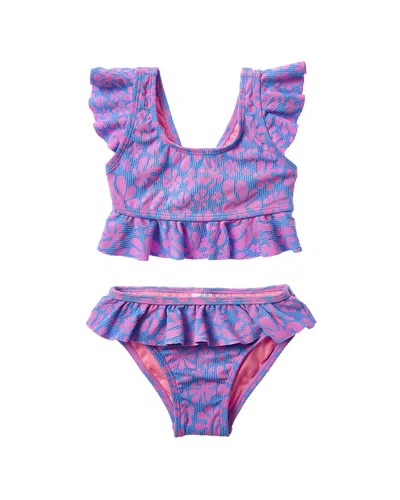 Beach Lingo Kids' 2pc Ruffle Sleeve Bralette & Ruffle Bottom Set In Multi